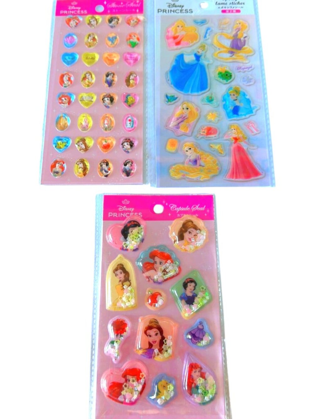 Rare New Disney Princess Jewel Glitter Sticker Bundle Lot 3 Pack